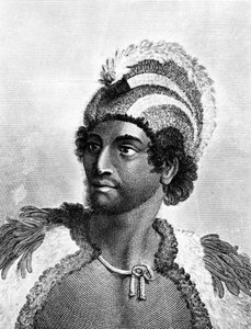 Portræt af Kaneena, en høvding på Sandwichøerne i det nordlige Stillehav, indgraveret af Ambrose William Warren